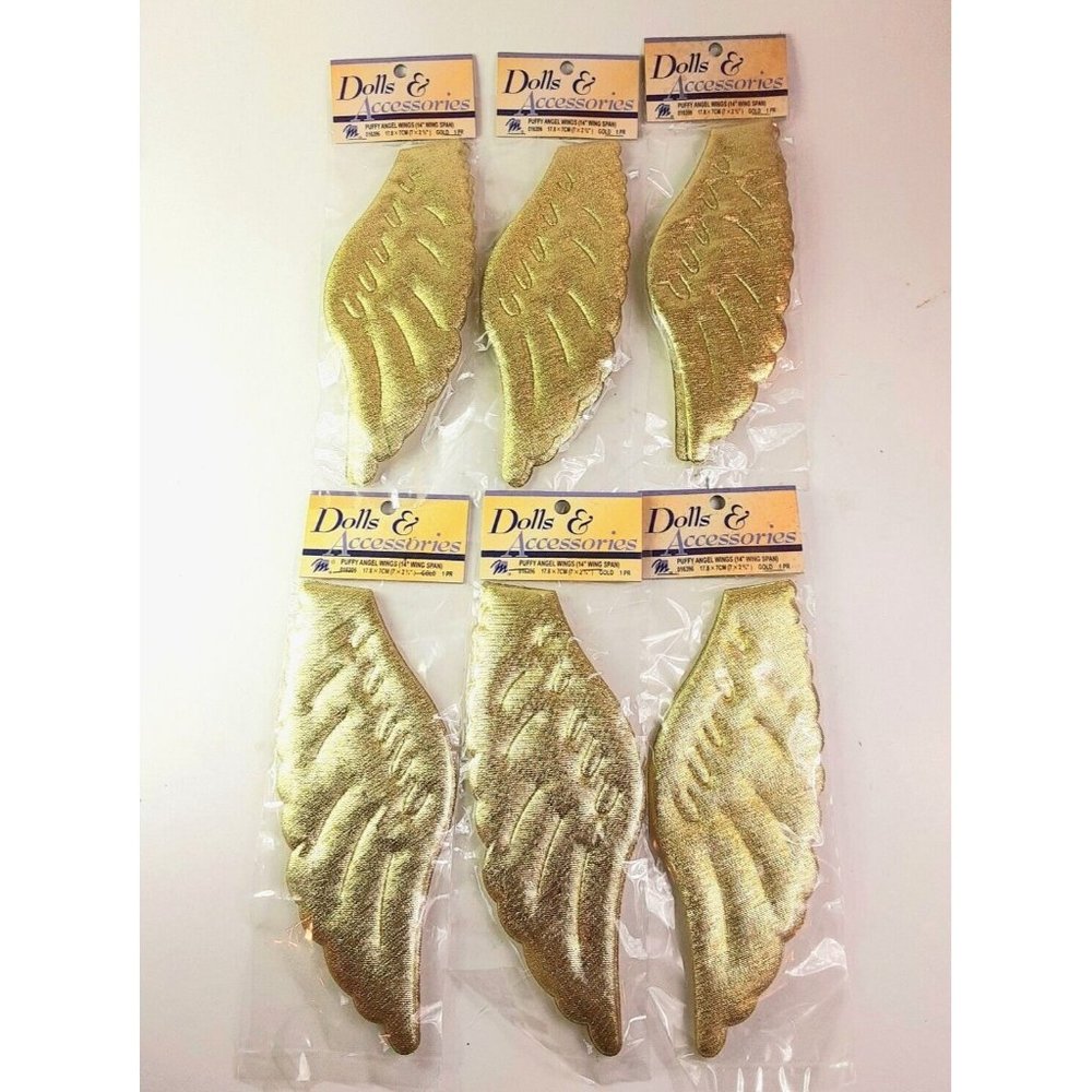 Lot of 6 Packs Puffy Gold Angel Wings 14" x 2-3/4" Mangelsen's NOS 90's…